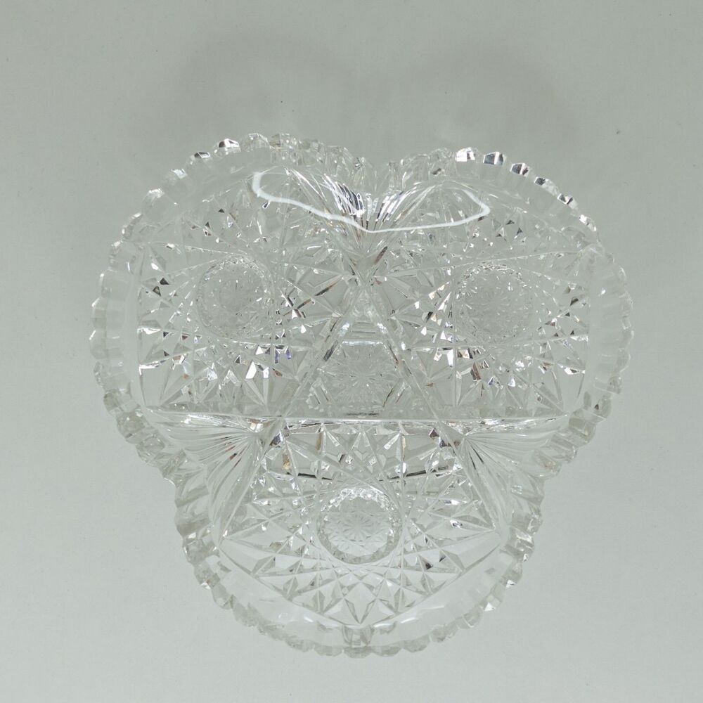 American Brilliant Cut Glass Nut Candy Dish Sawtooth Edge Crystal